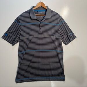 Adidas Golf Polo Shirt Mens M Blue Gray Stripe Climacool Casual Embroidered Logo